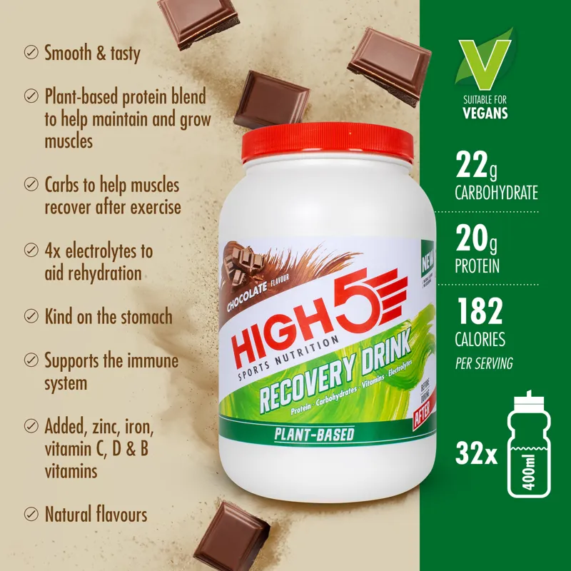 High5 Plant Based Recovery Drink Tub 1.6kg Chocolate Vegan Friendly-1