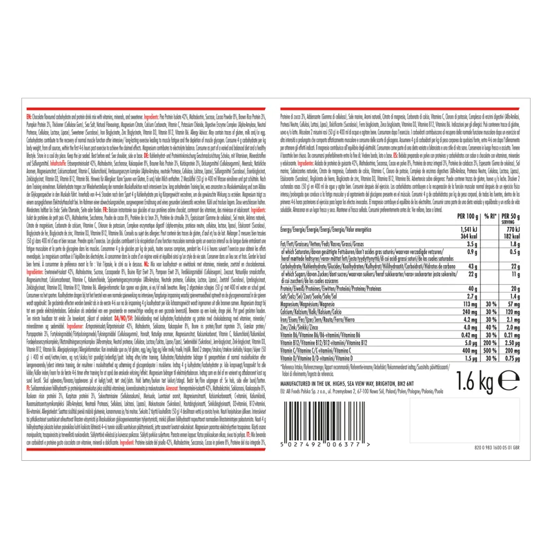 High5 Plant Based Recovery Drink Tub 1.6kg Chocolate Vegan Friendly-6