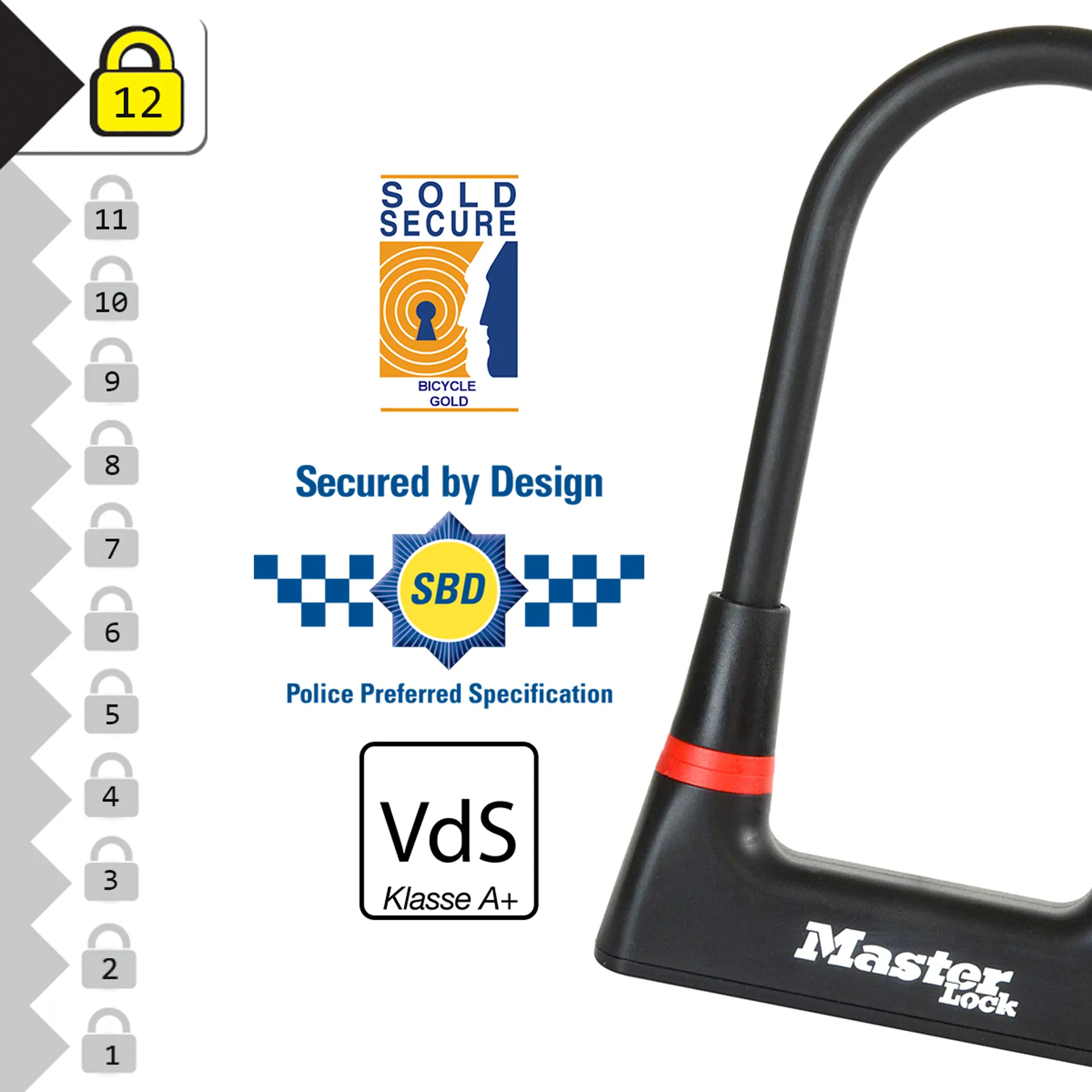 Master Lock Sold Secure Diamond D-Lock 10X21cm 8279EURDPRO Black