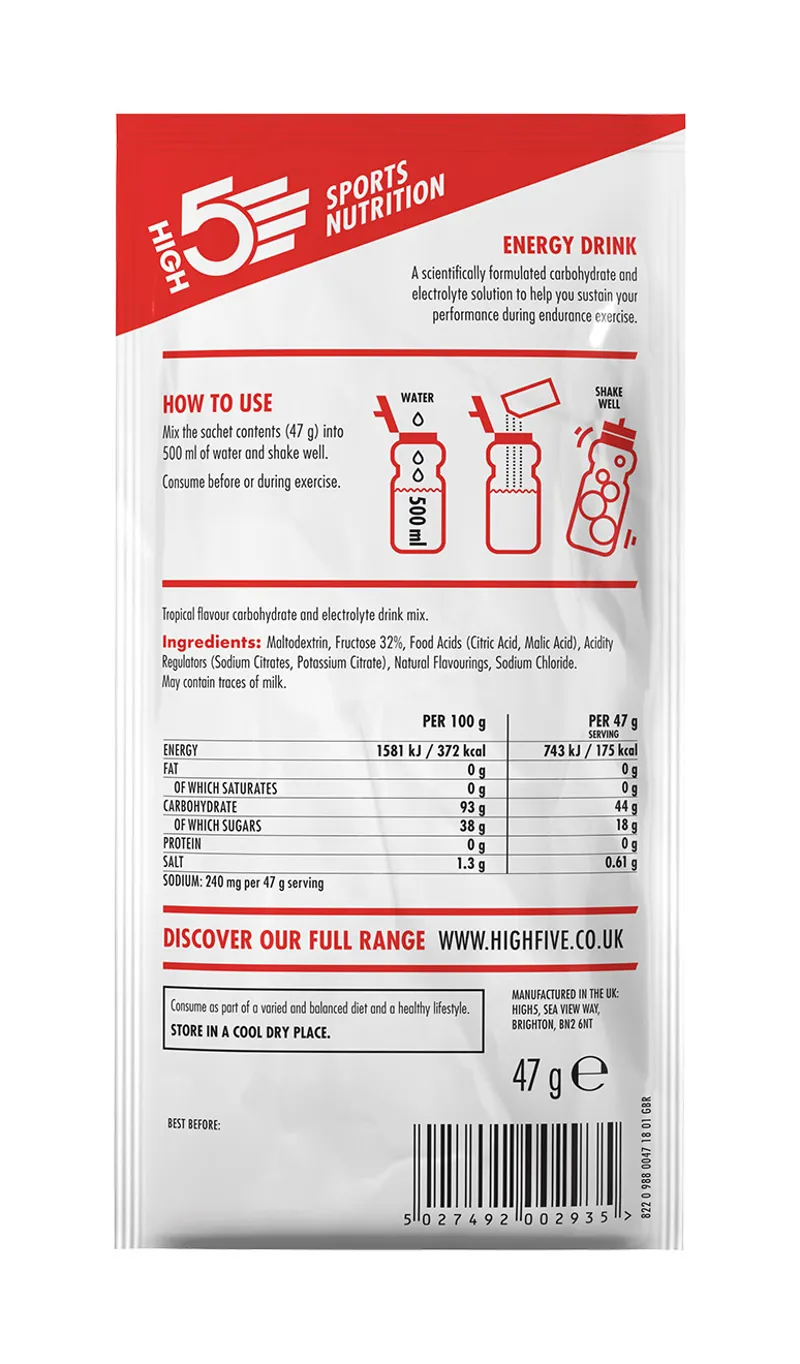 High5 Energy Drink Plain Sachet x12 47g Various Flavours Vegan Friendly-11