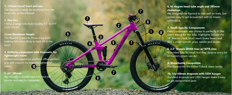 Transition Ripcord Complete Bike 130mm Travel Kids MTB Raw Alloy-12