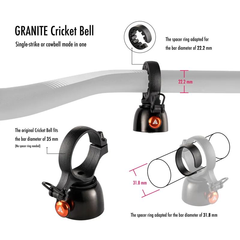 Granite CRICKET MTB Bell With Cowbell Mode Black Orange-3