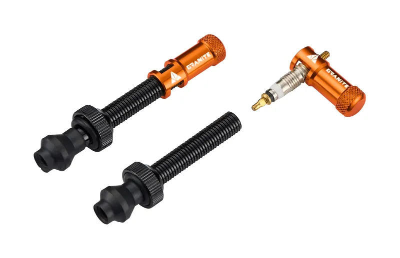 Granite JUICY NIPPLE Tubeless Valve with Valve Cap/Removal Tool Orange