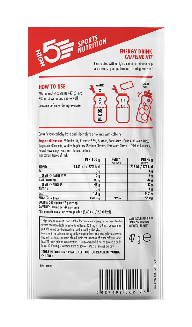 High5 Energy Drink Caffeine Hit Sachet x12 47g Citrus Vegan Friendly-1
