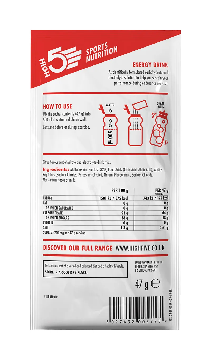 High5 Energy Drink Plain Sachet x12 47g Various Flavours Vegan Friendly-5