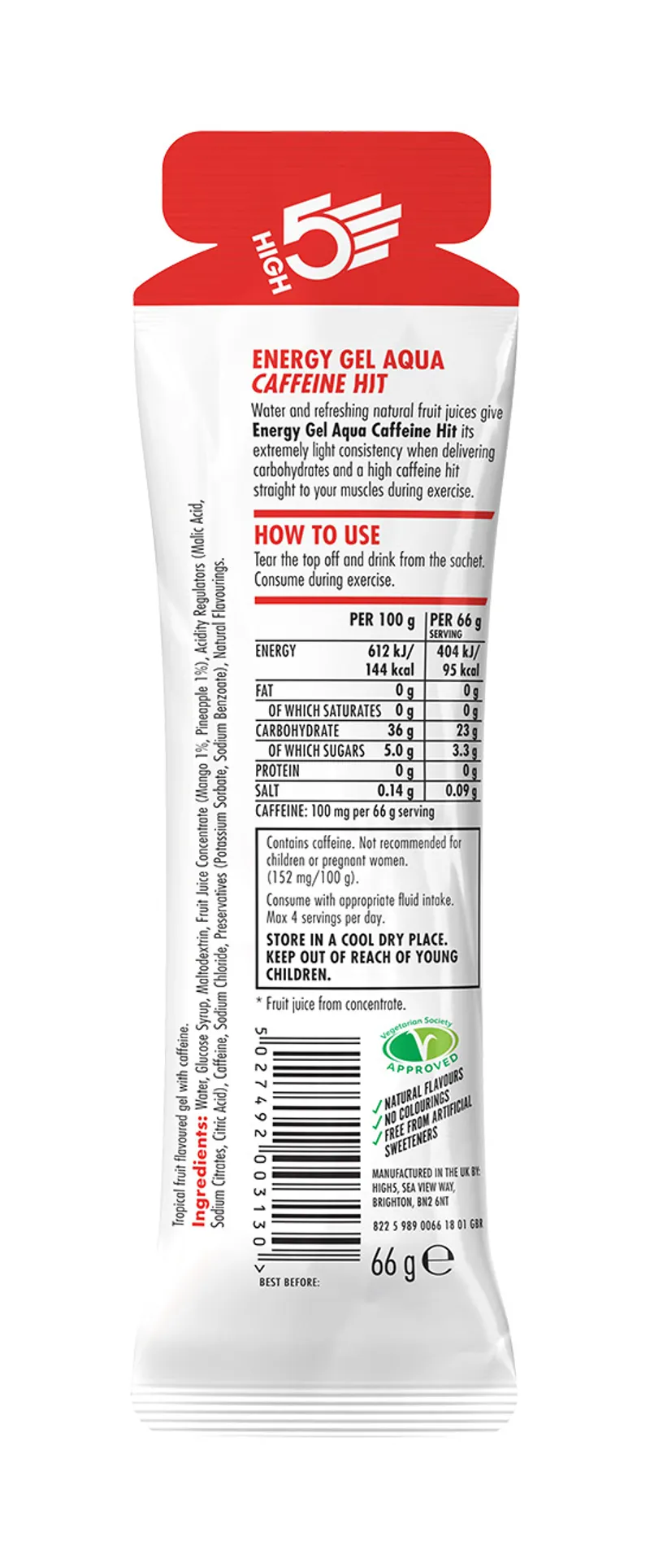 High5 Energy Gel Aqua Caffeine Hit x20 66g Tropical Vegan Friendly-2