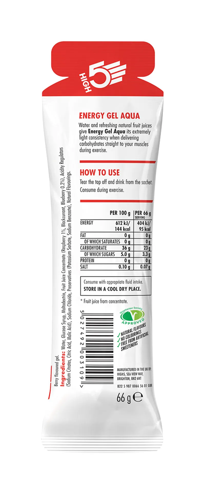 High5 Energy Gel Aqua Caffeine x20 66g Various Flavours Vegan Friendly-2