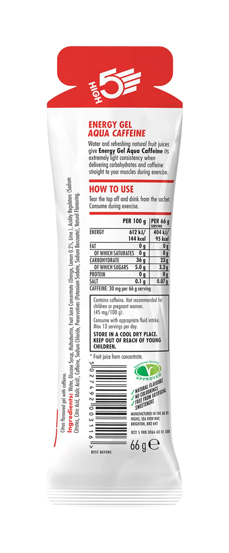 High5 Energy Gel Aqua Caffeine x20 66g Various Flavours Vegan Friendly-5