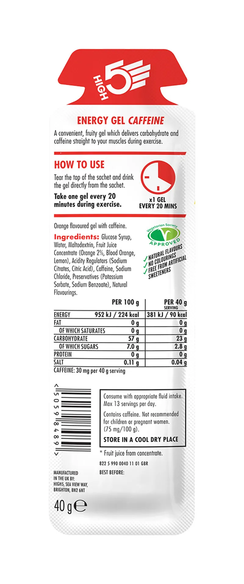 High5 Energy Gel Caffeine x20 40g Various Flavours Vegan Friendly-2